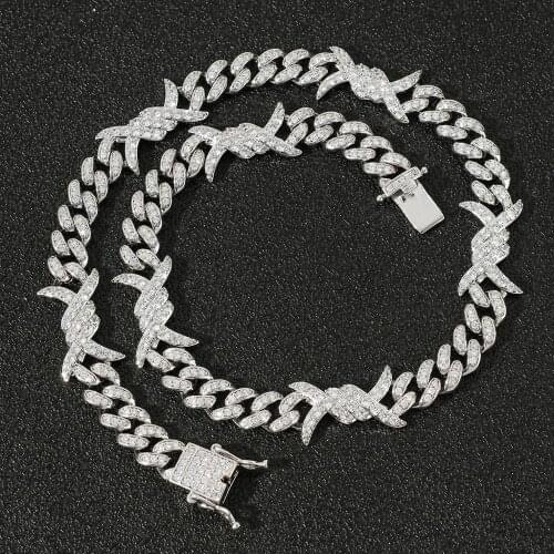 Freewear Punk Mens Copper Iced Out CZ Thorns Miami Cuban Link Chain Choker Jewelry Hiphop CZ Cubic Zircon Chain Necklace