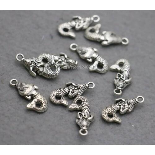 10PCS Fish Pendant Hardware Fittings for Accessory Silver-plate DIY Beads Fashion Jewelry Making Design Findings Pendant 12*23mm