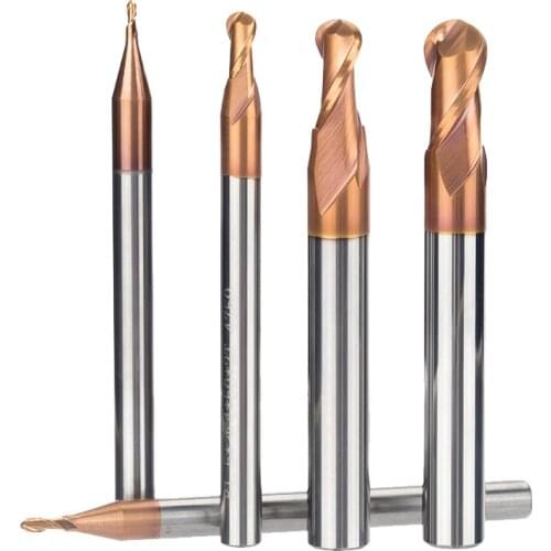 HUHAO 1PC HRC55 Ultrafine Tungsten Carbide Cutter CNC Tool Alloy Coating End Mill 2 Flutes Ball Milling Cutter For Steel Copper