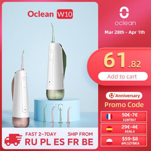 Oclean W10 Oral Irrigator Cordless Portable Dental Water Jet USB Rechargeable 4 Nozzles water flosser 200ml Tank Waterproof
