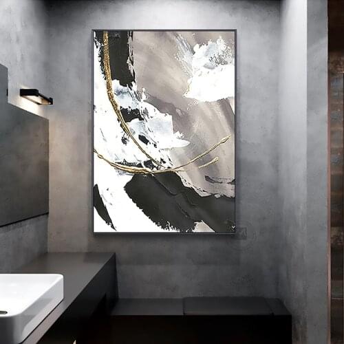 Oil painting gold black white pictures decoration living room wall canvas wall art handmade canvas picture for bedroom vertical