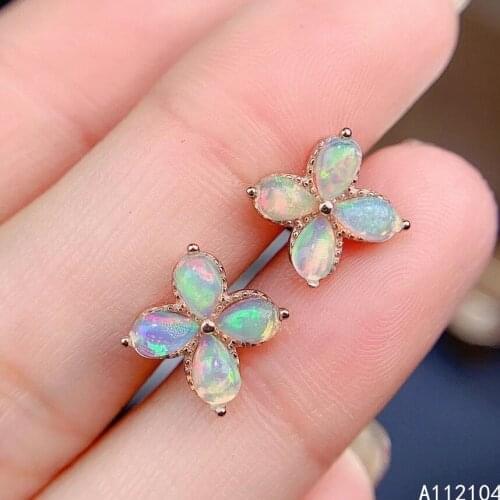 KJJEAXCMY fine jewelry 925 sterling silver inlaid natural opal women elegant exquisite flower gem earring ear stud support detec