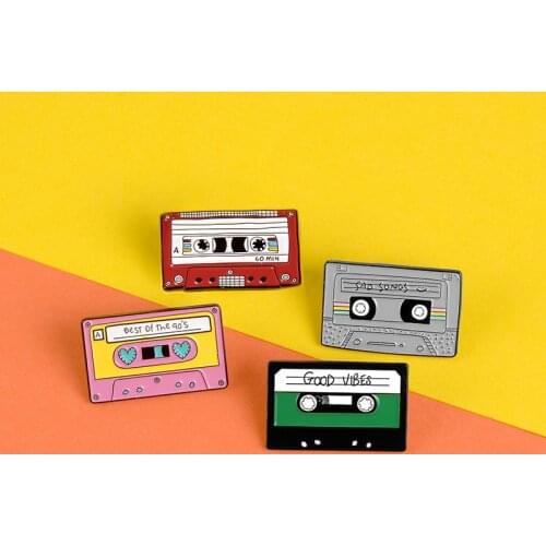 Classic Magnetic tape enamel pin Retro pink red Lyric song Love brooches Best 90s Lapel pin badge Clothes backpack jewelry gift