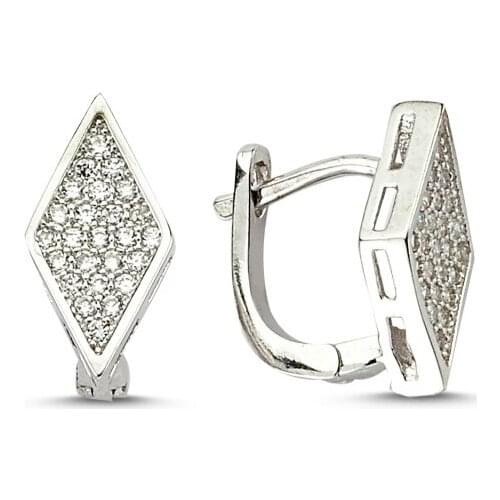KUTAYDAN Zircon Lozenge Shape Earrings 925 Sterling Silver