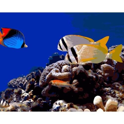 MaHuaf-j426 nature fish coral coloring by numbers on canvas hand painted cuadros picture painting for wall decor