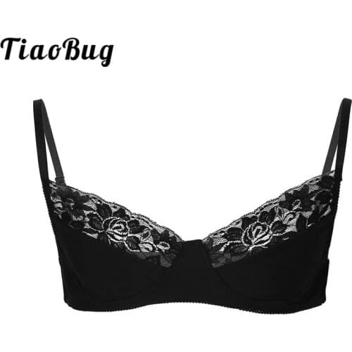 TiaoBug Mens Sissy Lingerie Bralette Smooth Fabric Lace Wire-free Men Bra Top with Adjustable Shoulder Strap Sexy Hot Erotic Top