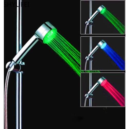 Led light bathroom shower head plastic shower wholesale temperature control three color temperature change color flower drying