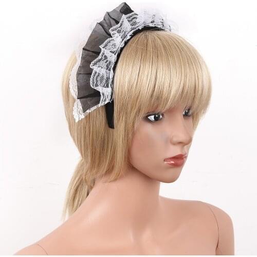 Womens Gothic Anime French Maid Cosplay Lace Ruffles Hair Bands Handmade Headband Hair Hoop Headwear Female Hair Accessories