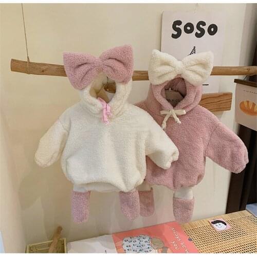 Baby Girls Clothes Winter Newborn Baby Outfit Hooded Thick Fleece Baby Bodysuit Romper + Leggings Baby Clothes Set Girl Clothing