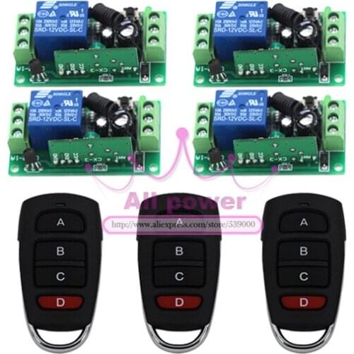 Best Price 1 Channel DC 12V RF Wireless Remote Control Switch 4 Receiver +3 Transmitter Hot Sale