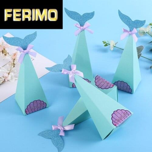Fish Tail Cone Box Wedding Supplies Mermaid Party Decorations DIY Gifts for Guest Peacock Sweets Packaging Bags Baby Shower
