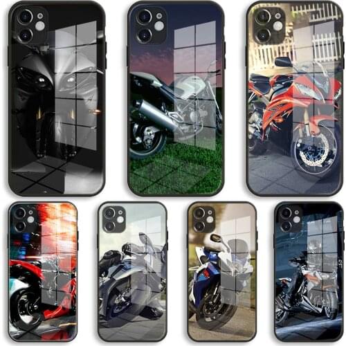 Motor bike Soft Glass Silicone Case For iPhone 12 11 Pro X XS Max XR 8 7 6 Plus SE 2020 S Mini Balck Cover