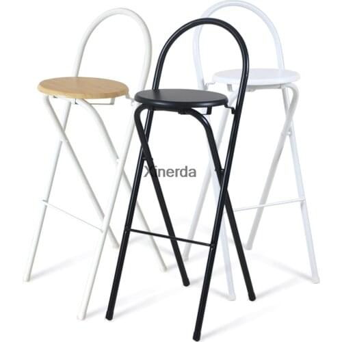 High Footstool 75cm Seat Height Foldable Steel Leg Coffee Bar Counter Chair Arc Backrest Bar Stool Modern Commercial Furniture