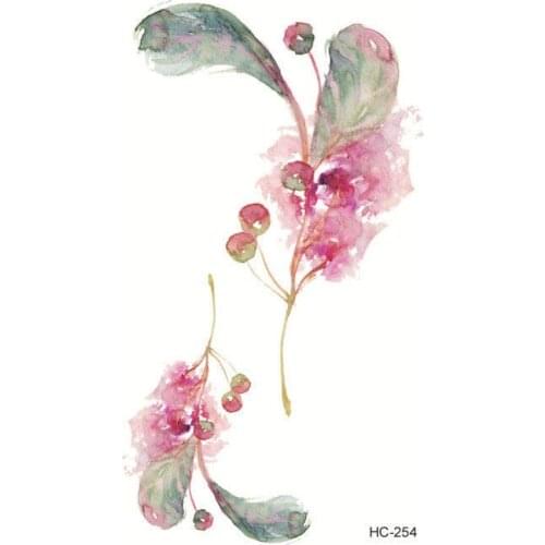 Water Transfer Tattoo pink flower leaf tattoo body art Waterproof Temporary fake Tattoo for man woman kid 10.5*6cm