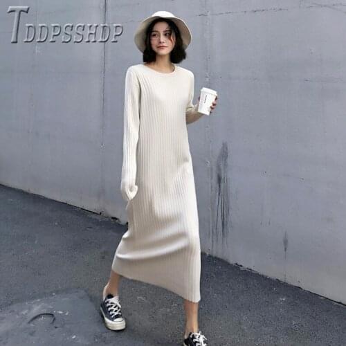 2019 Early Autumn New Korean Slim Women Dress Knitting Winter Female Bottoming Dresses