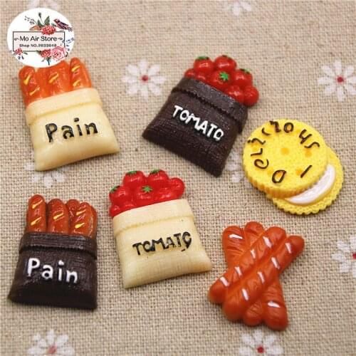 10pcs Resin bread/tomato/cookies flatback Cabochon Art Supply Decoration Phone Charm hair bow center