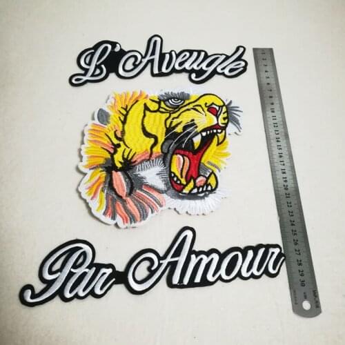 2Set Embroidery large tiger and letter patch ,applique patch fleece jacket diy fashion decorative decal cartoon patch A1325