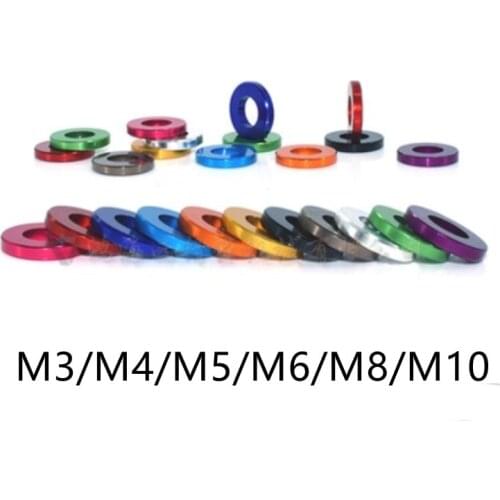10-20pcs/lot M3 M4 M5 M6 M8 Corlorful Aluminum Flat Gasket washer for RC part