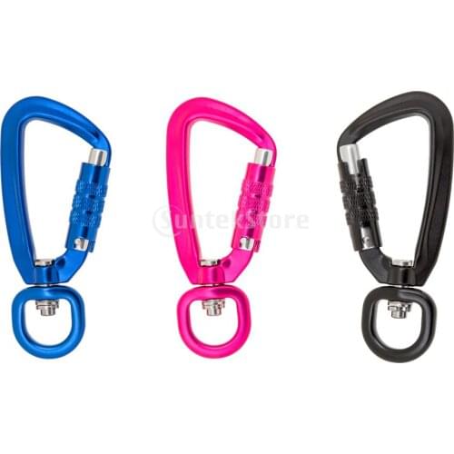 3pcs 500kg Load Aluminum Alloy Auto Locking Carabiner Clip Keychain with Rotating Ring for Outdoor Camping Backpacking Hammock