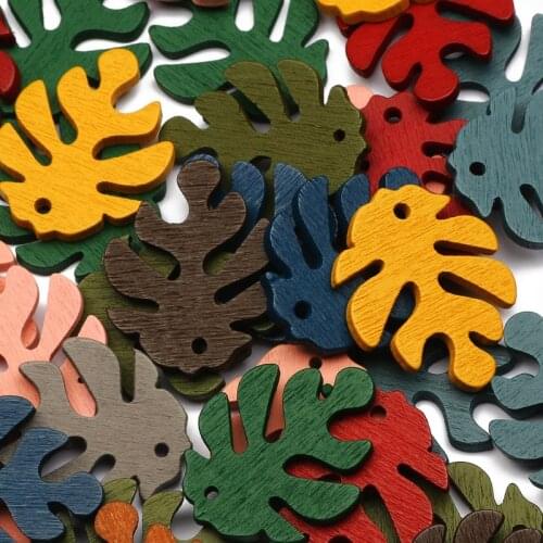 24x30mm 30pcs Mixed Colorful Leaf Natural Wooden Beads Loose Beads For Jewelry Making DIY Costume Necklace Bracelet Accessories