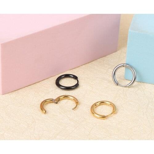 5Pcs Stainless Steel Hoop Earrings for Men Women Black Gold Silver Round Circle Earring Inner Diameter 12mm Simple Jewelry Decor