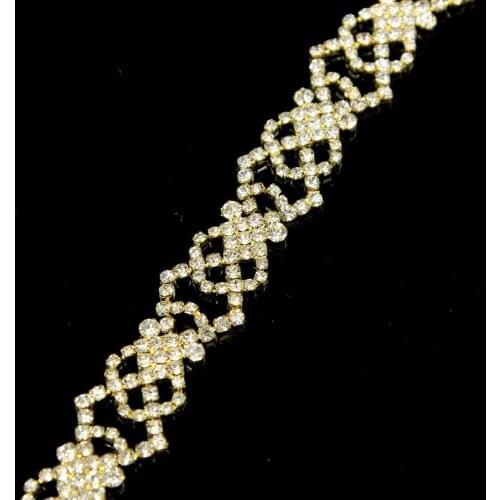 5Yards Rhinestone Chain Clear Crystal Chain Sew On Trims Wedding Dress Costume Applique Silver Golden