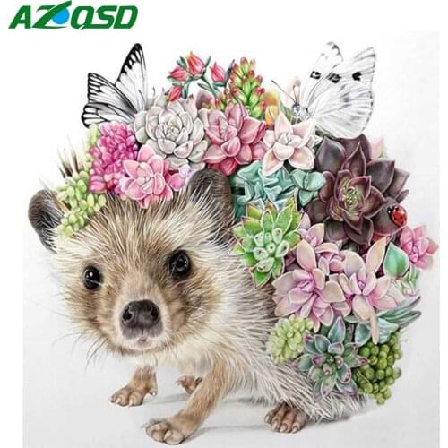 AZQSD Diamond Painting Hedgehog Flower Full Square/Round Drill Diamond Embroidery Animal Home Decor Gift Needlework