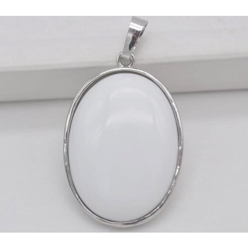 White Ceramic Whiteware Stone Bead Oval GEM Pendant Jewelry S929