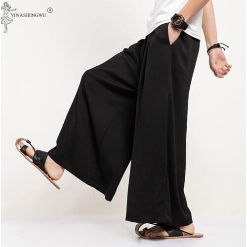 Japan Men Street Fashion Casual Straight Skirt Pant Male Fashion Hip Hop Loose Harem Trousers Kimono cotton Pant Asian Clothes