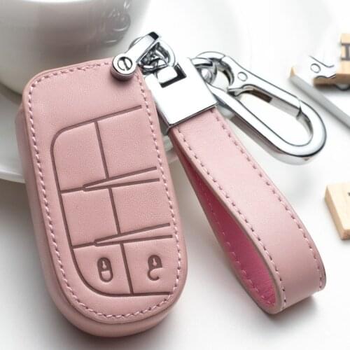 Leather Car Key Case Cover for Jeep Grand Cherokee Compass Patriot Dodge Journey Chrysler 300CRenegade Car Key Shell Ring