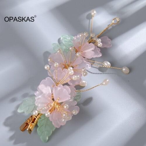 Flower Pearl Side Clip Chinese Style Cute Vintage Headdress Hanfu Clothing Accessories for Little Girls PT