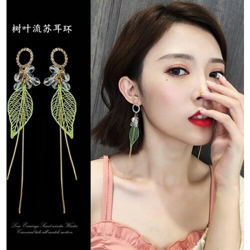 2021 Korean Long Earrings Color Leaf Tassel Earrings Hot Sale Round Ring Earrings Wholesale Dangle Earrings