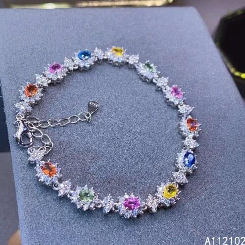 KJJEAXCMY fine jewelry 925 sterling silver inlaid natural color sapphire classic girl hand bracelet support test Chinese style