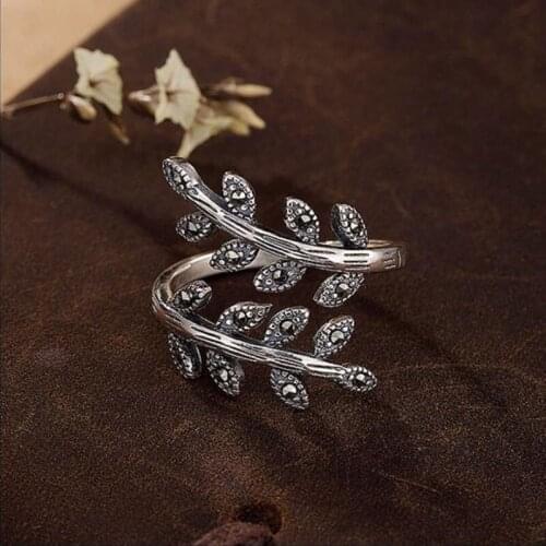 100% 925 Sterling Silver Pan Ring New Style Glittering Elegant Leaves Retro Fold Ring For Women Wedding Party Fashion Jewelry