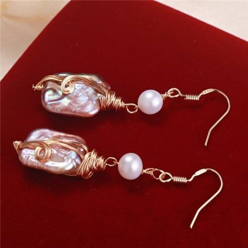 Beautiful Real Freshwater Baroque Pearl Earrings Gold Plated Drop Earrings Nice Party Wedding Women Women Gift 10 pairs/lot