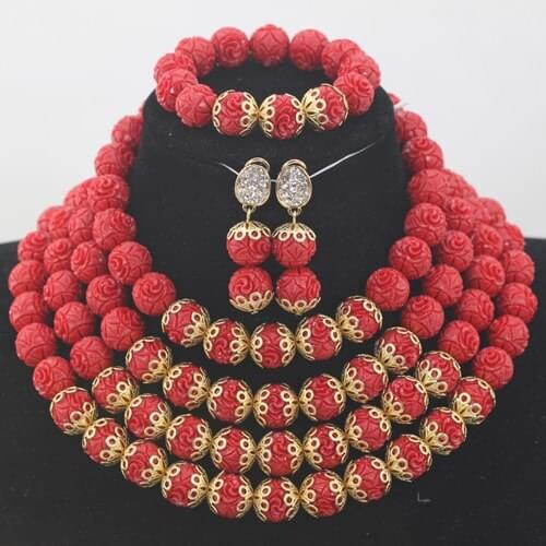 Red African Coral Bead Necklace Set Newest Fashion Beads Jewelry Set Handmade Style QW806