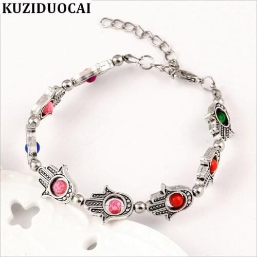 Kuziduocai New Fashion Fine Jewelry Bohe Vintage Palm Beading Cracked Stone Colorful Bracelet & Bangle For Women Pulseiras B-46