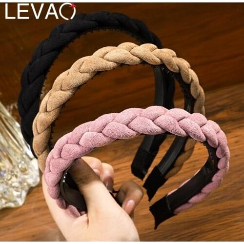 Levao New Solid Braided Headband For Women Twist Hairbands Toothed Non-slip Bezel Headwear Girls Hair Hoop Hair Accessories