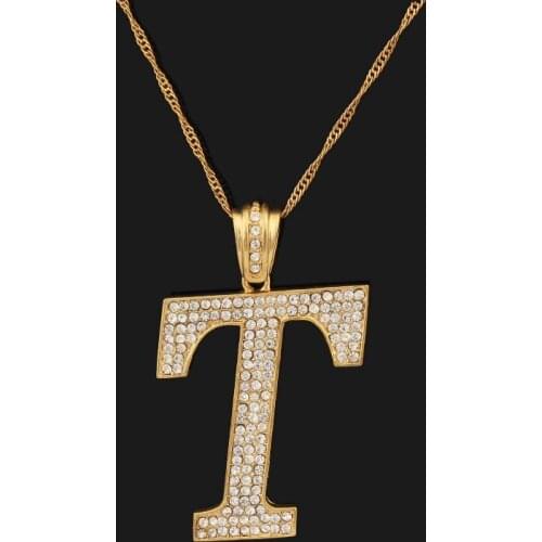 Hot Sale Fashion Trendy Letters Series Women Accessories Shining Letter T Pendant Gold pendant Necklace