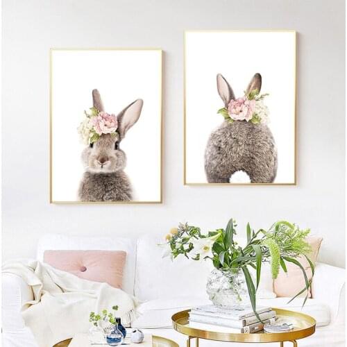 Cartoon Animal Rabbit Picture Girls Room Decor Canvas Painting Nordic Modern Bedroom Dining Room Art Wall Home Decor Poster