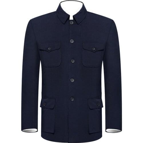 Men Single Breasted Mao Jacket Chinese Vintage Tunic Blazer Coat Zhongshan Slim Fit New