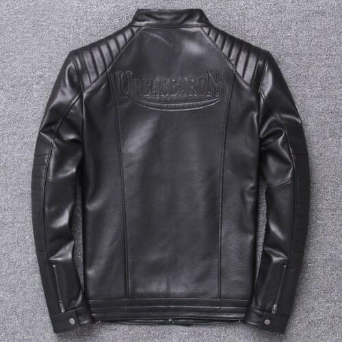 2021 Black Motorcycle Style Genuine Leather Jacket Men Stand Collar Plus Size 4XL Real Thin Sheepskin Spring Slim Fit Coat