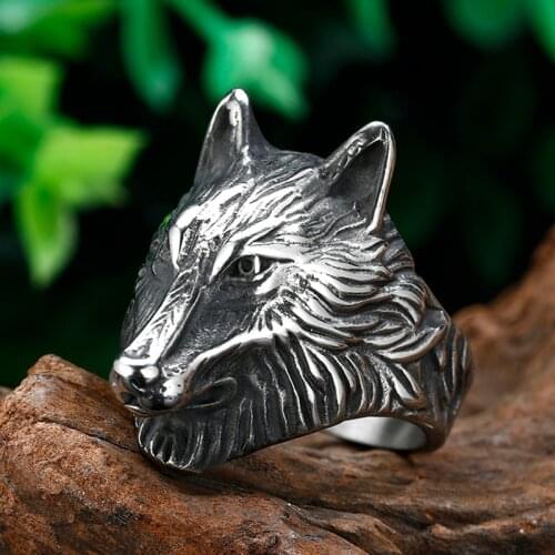 Stainless Steel Hight Quality Wild Wolf Head Biker Rings Mens Fashion Animal Viking Jewelry Cool Stuff Vintage Style Man Anel