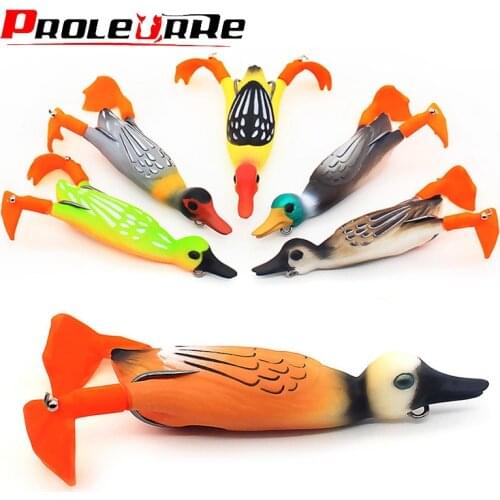 1Pcs Topwater Duck Soft Fishing Lure Double Propeller Frog Feet 9.5cm 12g 3D Simulation Floating Baits Bass Snakehead Lure