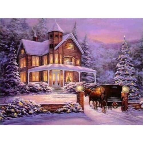 Scenery Embroidery Mosaic Horse Carriage Diamond Painting Kits Bead Picture Wall Paper Rhinestones Drawing Christmas Gift New