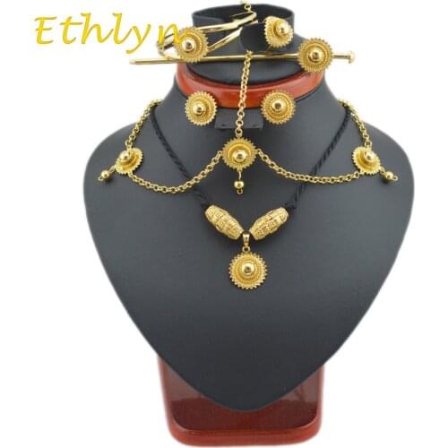 Ethlyn DIY Ethiopian jewelry sets Gold Color hair jewelry 6pcs sets & African jewelry for Ethiopian best Women gifts