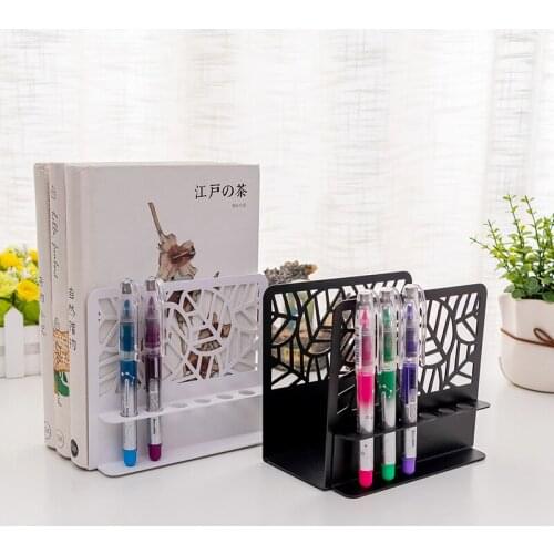 Book Stand Pen-Inserted Leaf Shape Metal Telescopic Folding L-Shaped Office Student Stationery 2pcs NK-Shopping