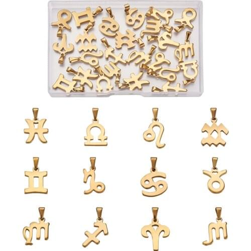 24pcs/box 12 Constellations Charm Stainless Steel Zodiac Sign Pendants for DIY Jewelry Making Necklaces Bracelet Accessories