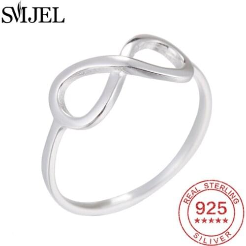 SMJEL Simple Infinity Rings Wedding Solid 925 Sterling Silver Couple Rings Geometric Sterling-silver-jewelry