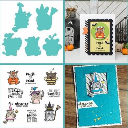 4.5*6.5inch Clear Transparent Stamps & Metal Cutting Dies Set Pig Rat Cat Dog Cosplay Trick Or Treat 2020 DIY New